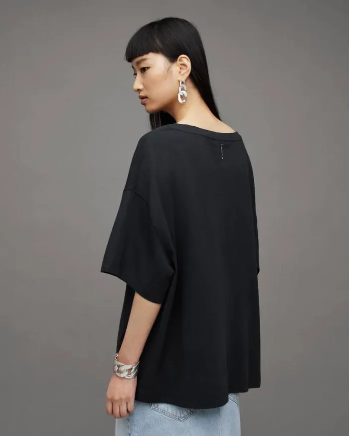 Lydia Oversized Crew Neck TShirt Black Women AllSaints Tops and Shirts