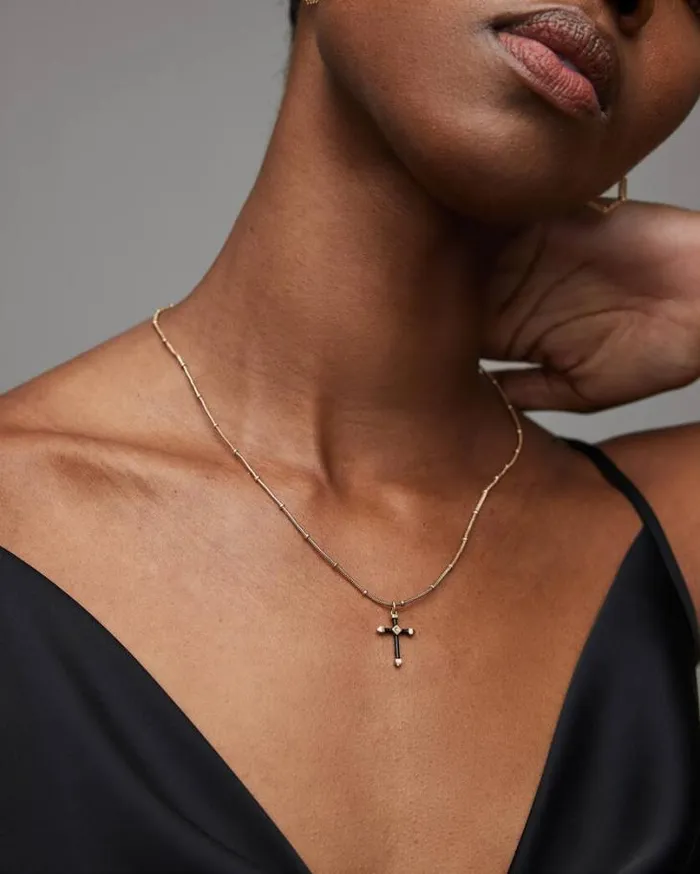 Lyra Cross GoldTone Necklace Blackwarm Brass Women AllSaints Jewelry