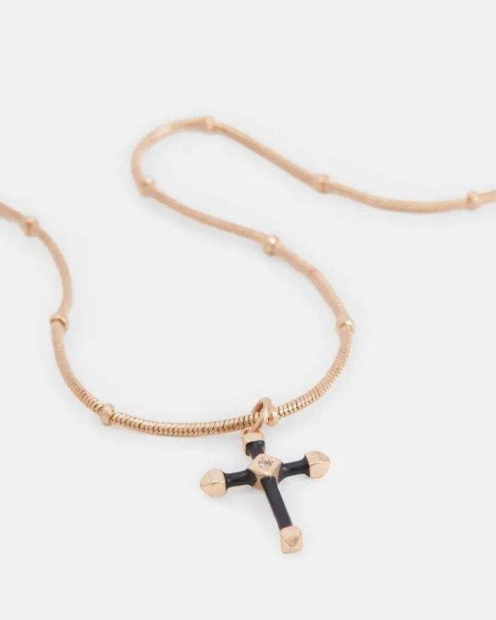 Lyra Cross GoldTone Necklace Blackwarm Brass Women AllSaints Jewelry