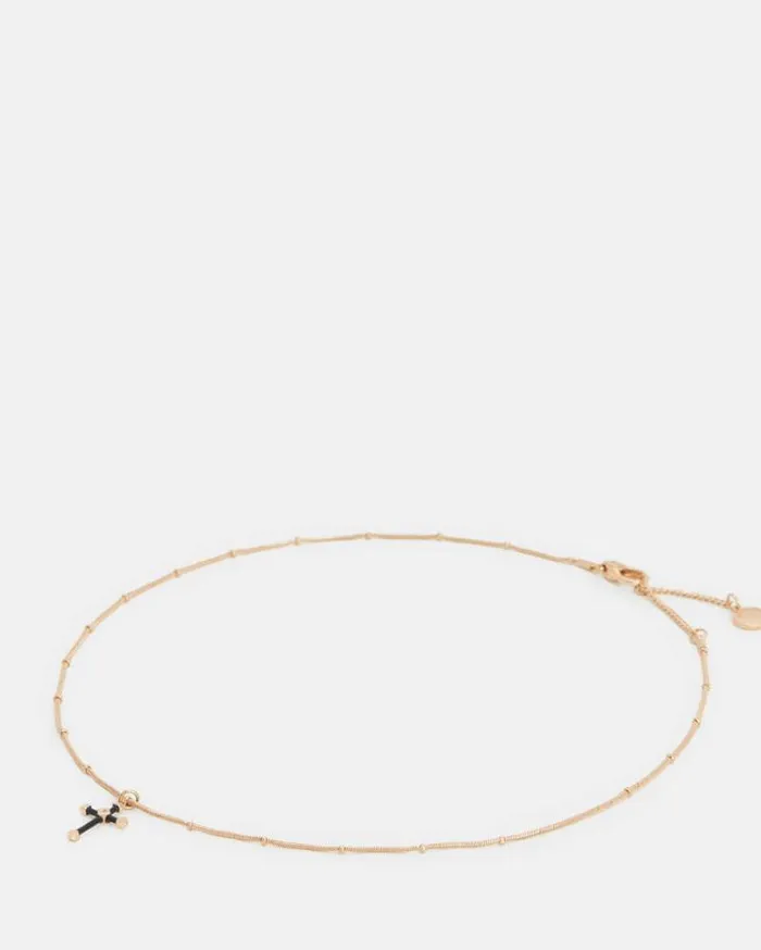 Lyra Cross GoldTone Necklace Blackwarm Brass Women AllSaints Jewelry