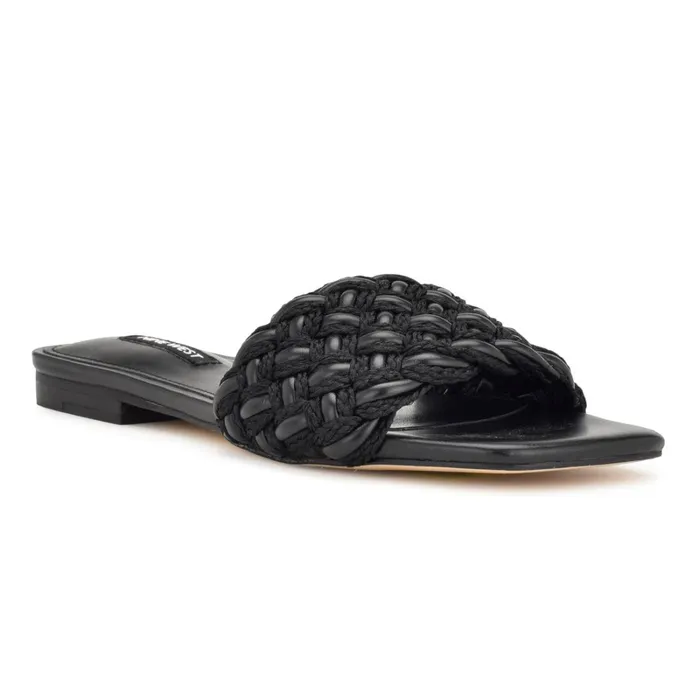 Maci Flat Slide Sandals Black Women Nine West Low Heel Maci Flat Slide Sandals Black Women Nine West Low Heel