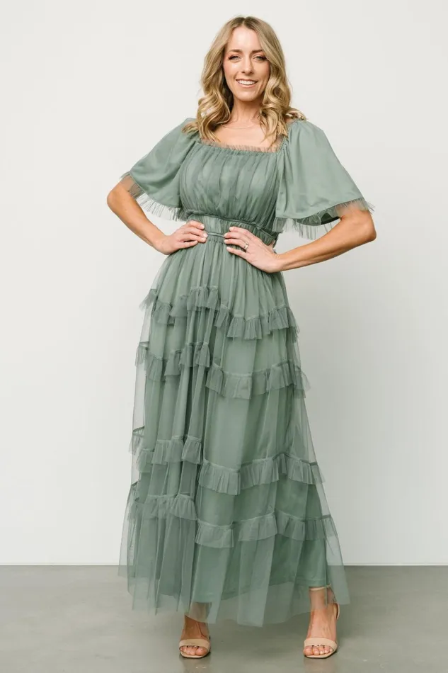 Magdalena Tulle Maxi Dress Eucalyptus Women Baltic Born Bump Friendly