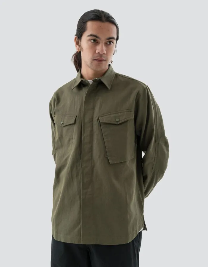 Maharishi Long Sleeve Shirts 7028 MILTYPE Organic Custom Shirt Olive OG107F 8211 Men
