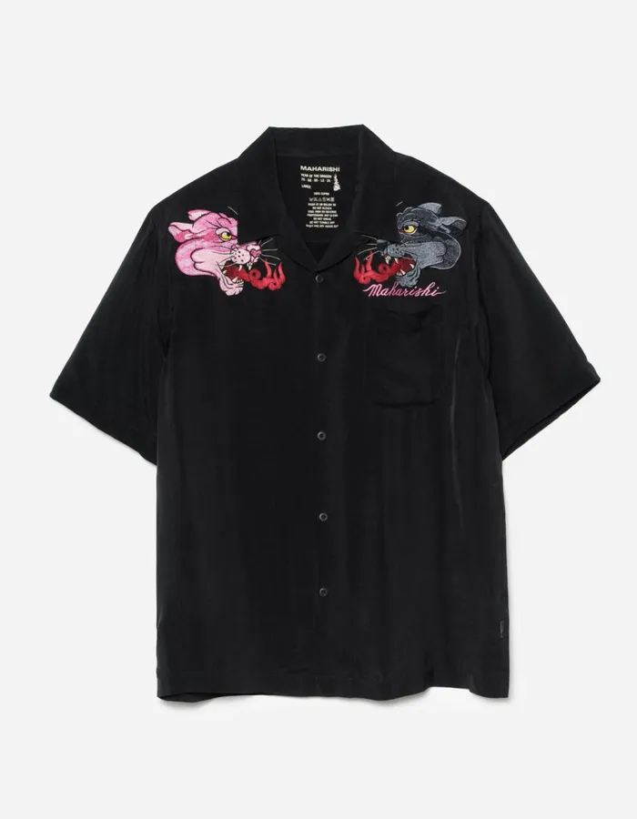 Maharishi Short Sleeve Shirts 5315 Dual Panthers Camp Collar Shirt Black 8211 Men