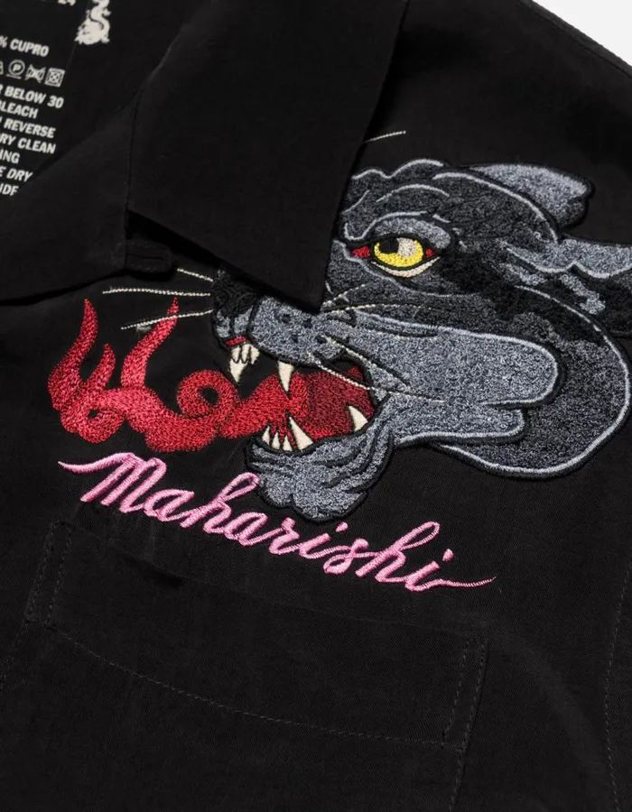 Maharishi Short Sleeve Shirts 5315 Dual Panthers Camp Collar Shirt Black 8211 Men