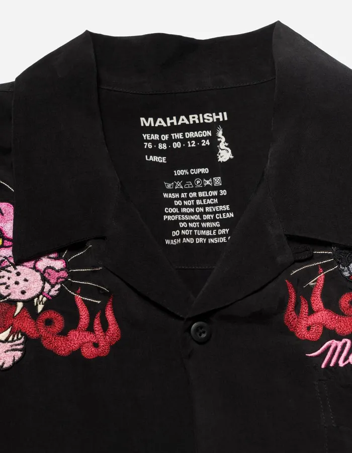 Maharishi Short Sleeve Shirts 5315 Dual Panthers Camp Collar Shirt Black 8211 Men
