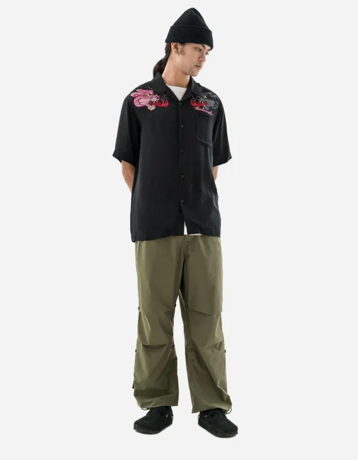 Maharishi Short Sleeve Shirts 5315 Dual Panthers Camp Collar Shirt Black 8211 Men