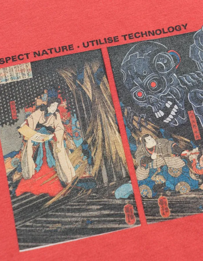 Maharishi Short Sleeve TShirts 1395 Cyber Skeleton TShirt Light Lama Red 8211 Men