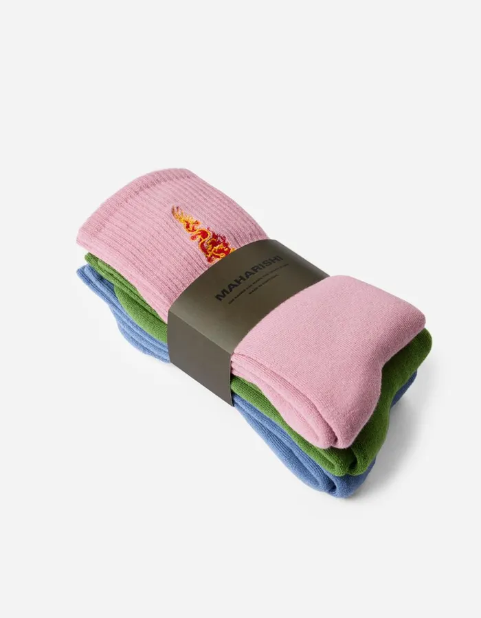 Maharishi Socks 1264 Micro Dragon Sport Sock 3 Pack Subdued BlueBamboo GreenFlag Pin 8211 Men