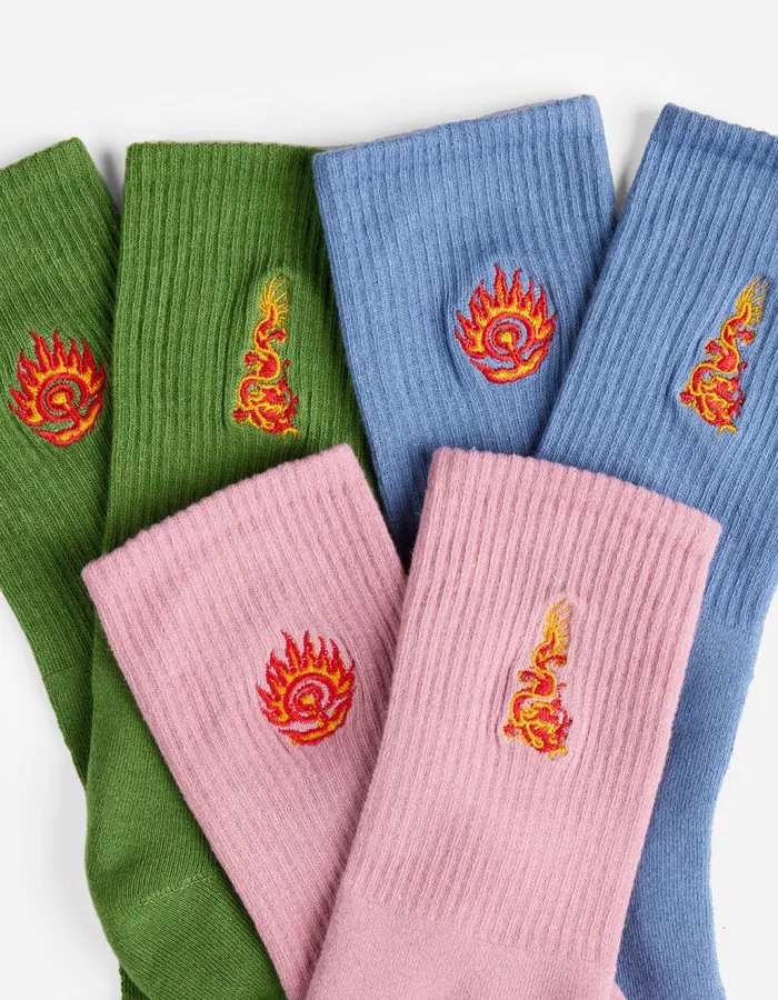 Maharishi Socks 1264 Micro Dragon Sport Sock 3 Pack Subdued BlueBamboo GreenFlag Pin 8211 Men