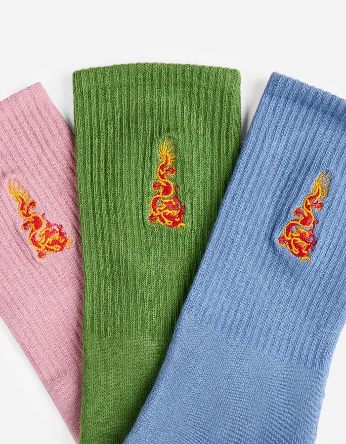 Maharishi Socks 1264 Micro Dragon Sport Sock 3 Pack Subdued BlueBamboo GreenFlag Pin 8211 Men