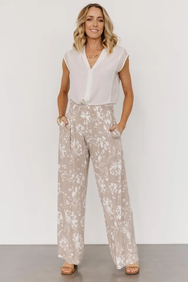 Malta Smocked Waist Pants Sand White Women Baltic Born Pants Malta Smocked Waist Pants Sand White Women Baltic Born Pants