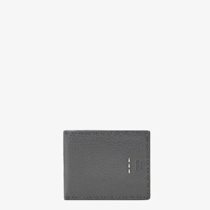 Man BiFold Wallet In Grey Leather Grey Fendi Wallets