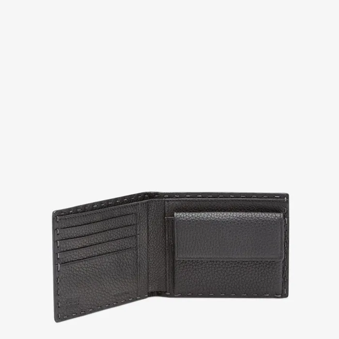 Man BiFold Wallet In Grey Leather Grey Fendi Wallets
