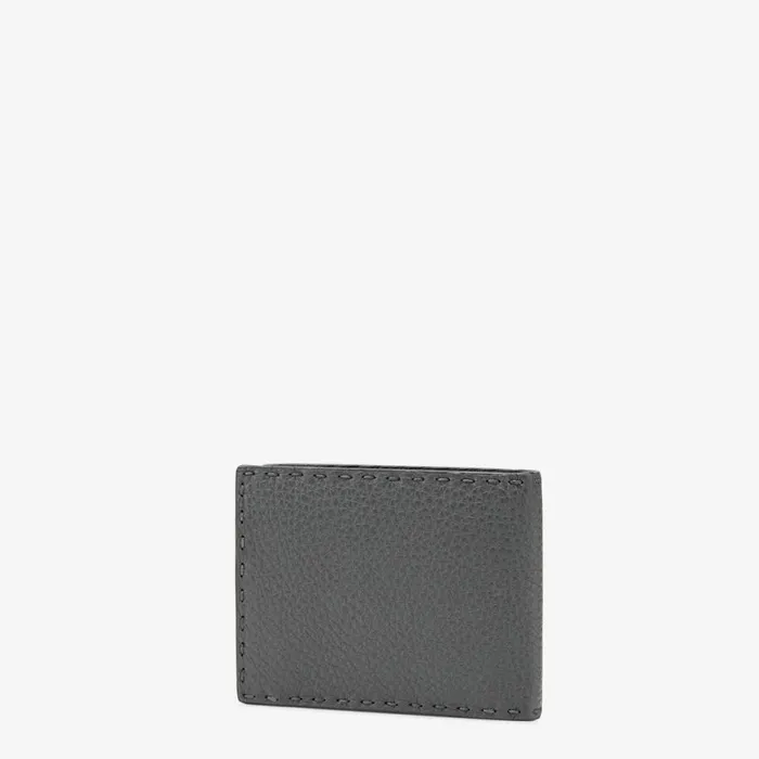 Man BiFold Wallet In Grey Leather Grey Fendi Wallets