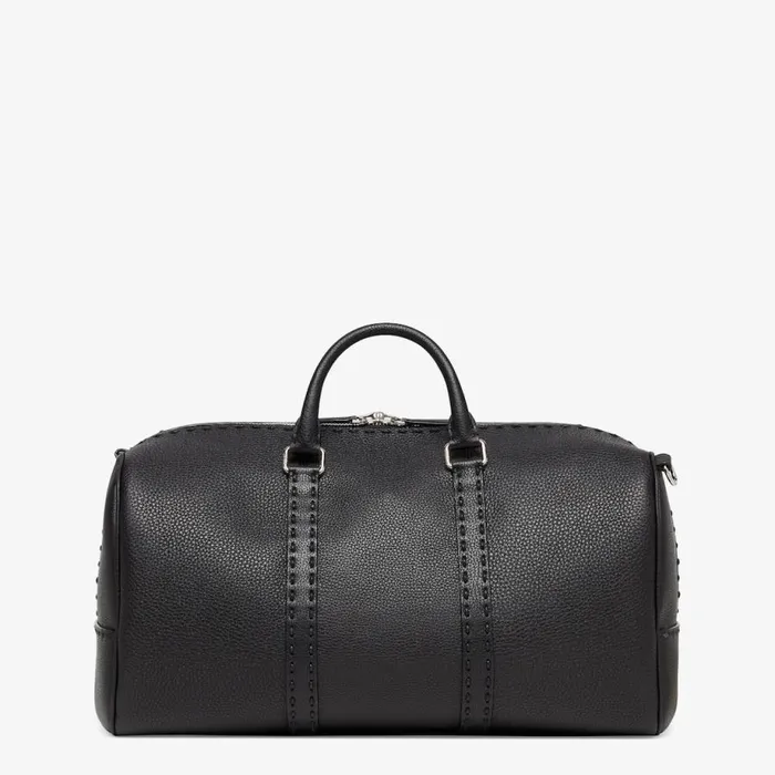 Man Black Cuoio Romano Leather Holdall Bag Black Fendi Travel Bags