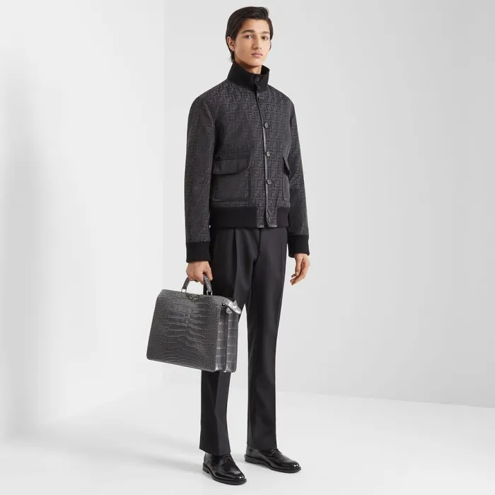 Man Black Fabric Jacket Black Fendi Coats and Outerwear