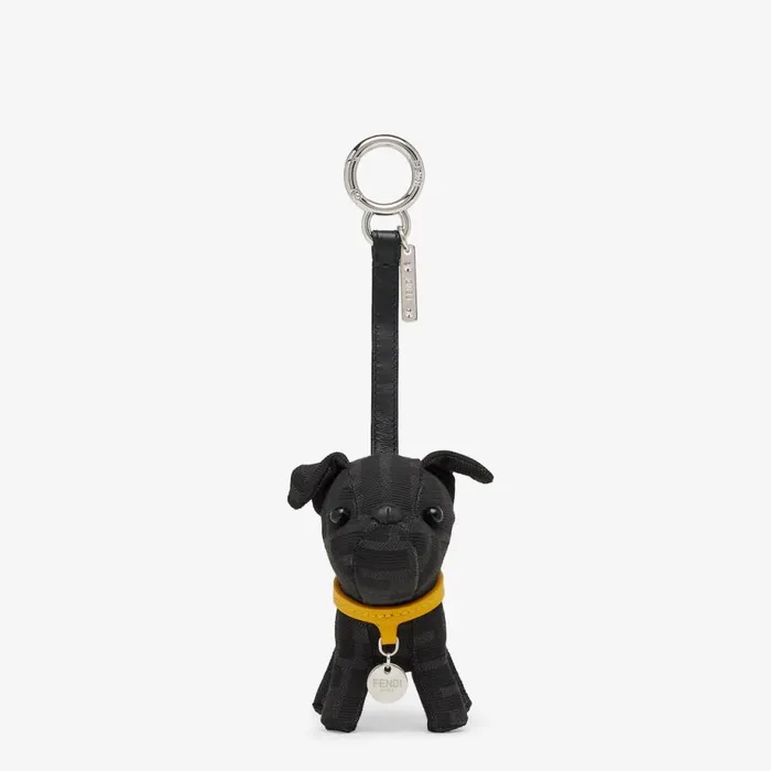 Man Black Fabric Key Case Black Fendi Key Rings and Bag Accessories
