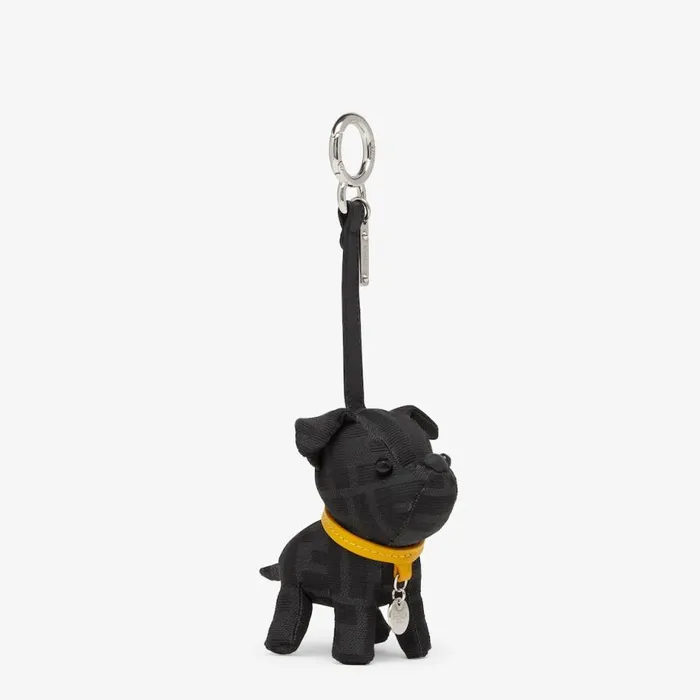 Man Black Fabric Key Case Black Fendi Key Rings and Bag Accessories