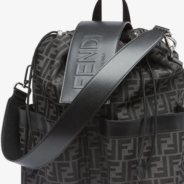 Man Black Ff Fabric Backpack Black Fendi Backpacks