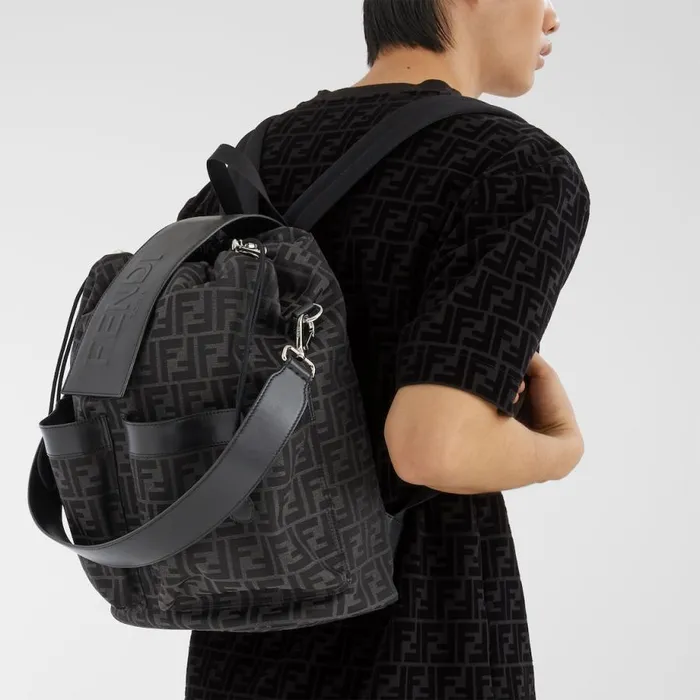 Man Black Ff Fabric Backpack Black Fendi Backpacks