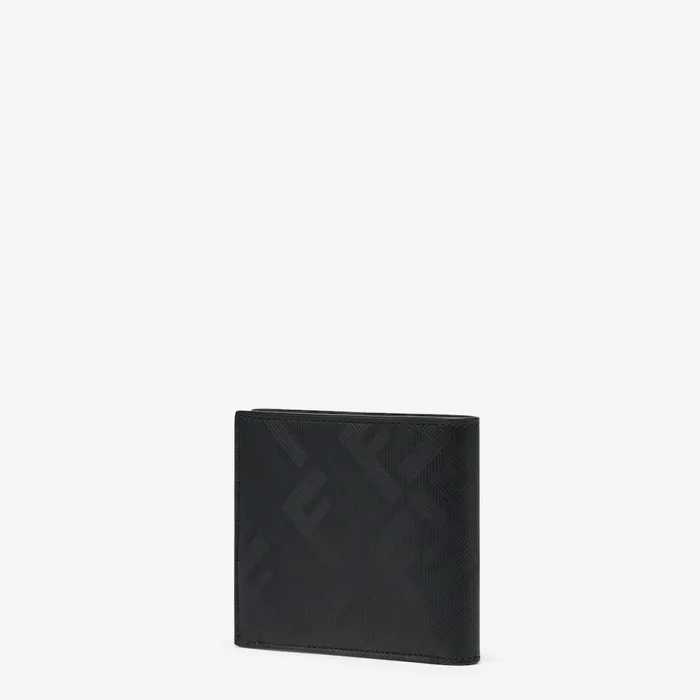 Man Black Leather BiFold Wallet Black Fendi Wallets