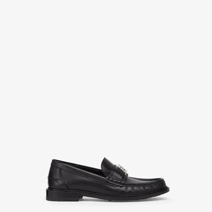 Man Black Leather Loafers Black Fendi Loafers and Mocassins