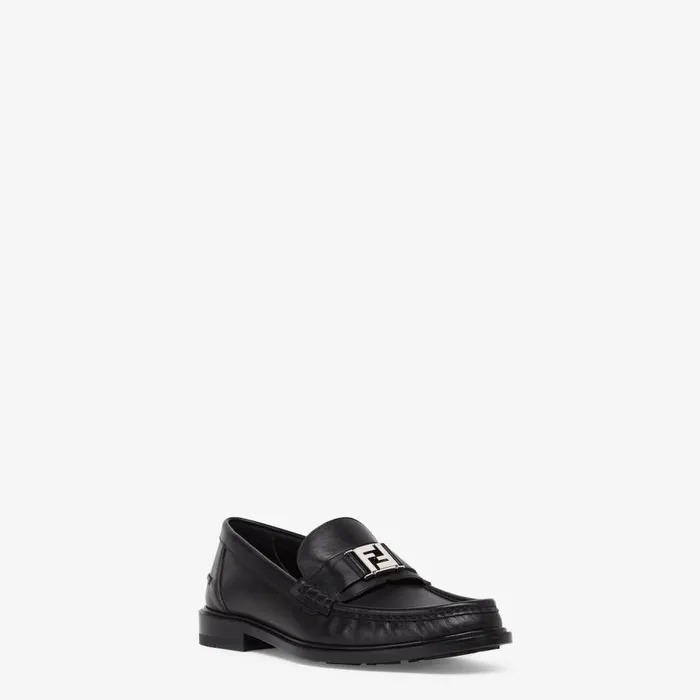 Man Black Leather Loafers Black Fendi Loafers and Mocassins