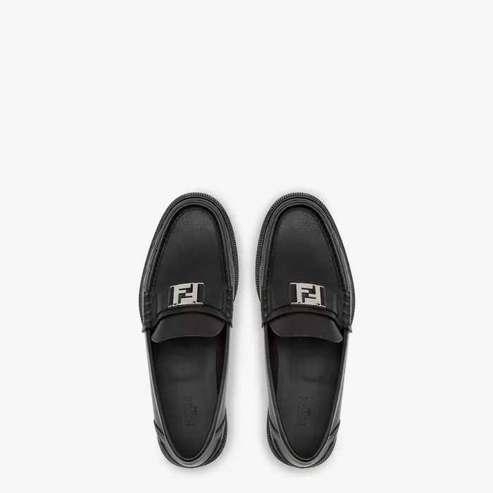 Man Black Leather Loafers Black Fendi Loafers and Mocassins