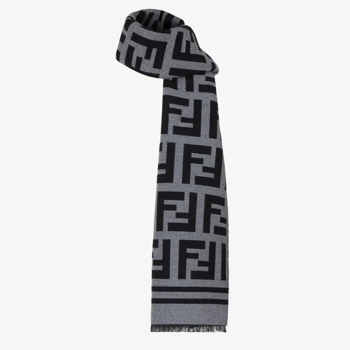 Man Black Wool Scarf Black Fendi Scarves