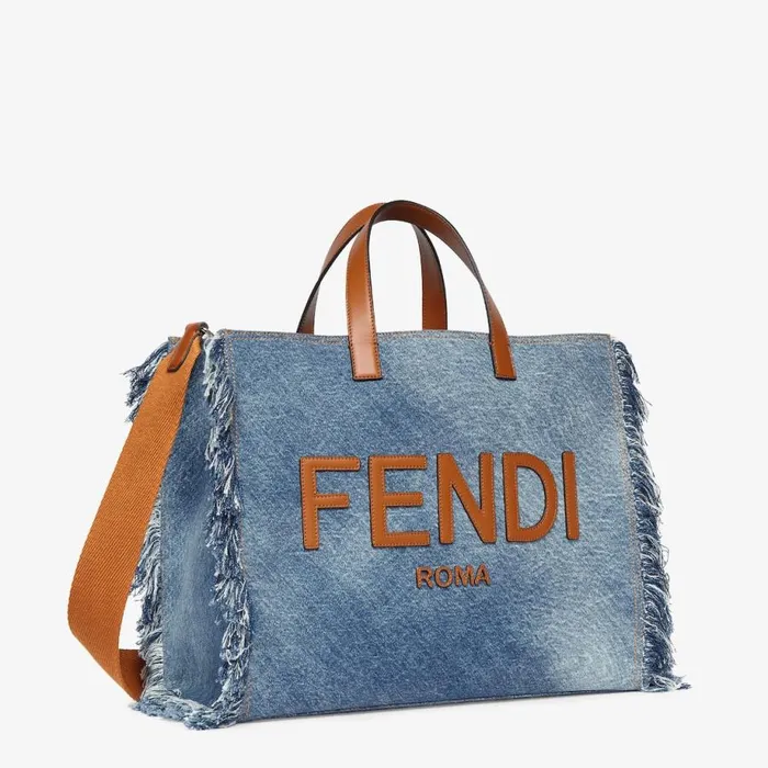 Man Blue Denim Bag With Fringe Blue Fendi Tote Bags