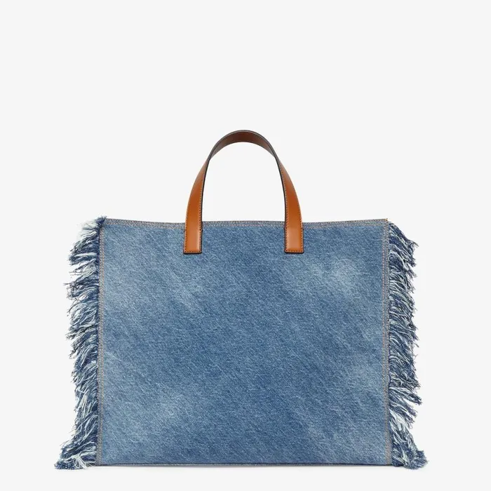 Man Blue Denim Bag With Fringe Blue Fendi Tote Bags