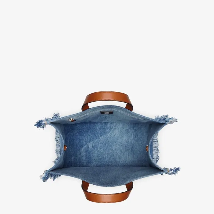 Man Blue Denim Bag With Fringe Blue Fendi Tote Bags