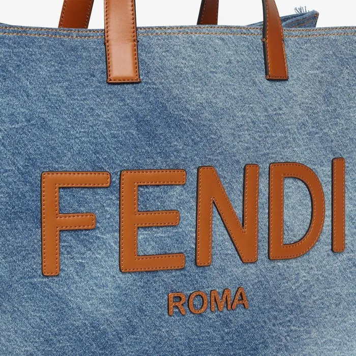 Man Blue Denim Bag With Fringe Blue Fendi Tote Bags