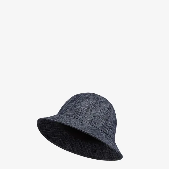 Man Blue Denim Bucket Hat Blue Fendi Hats and Gloves