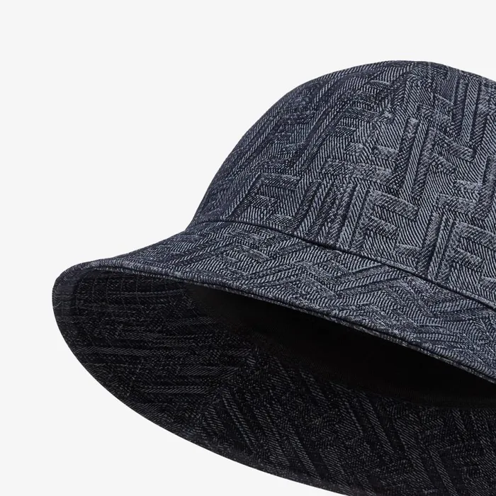 Man Blue Denim Bucket Hat Blue Fendi Hats and Gloves