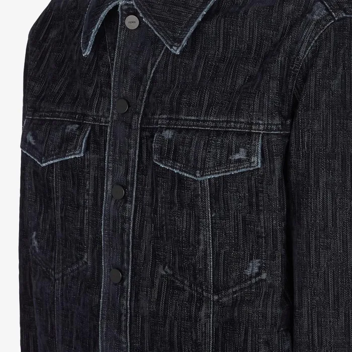 Man Blue Denim Jacket Blue Fendi Coats and Outerwear