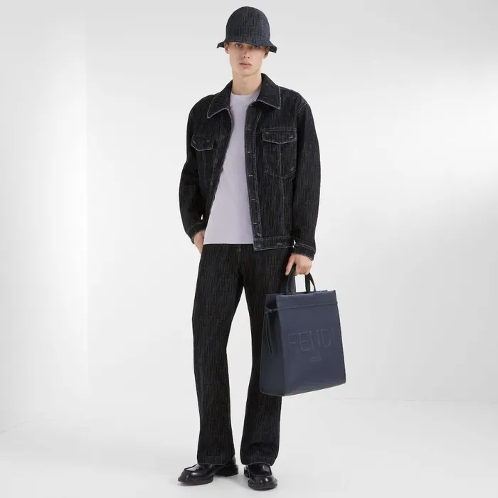 Man Blue Denim Jacket Blue Fendi Coats and Outerwear