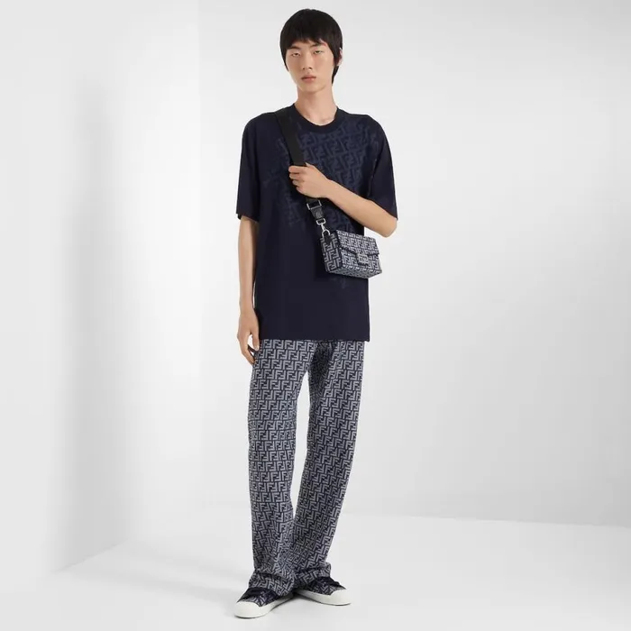 Man Blue Jersey TShirt Blue Fendi Coordinated Sets