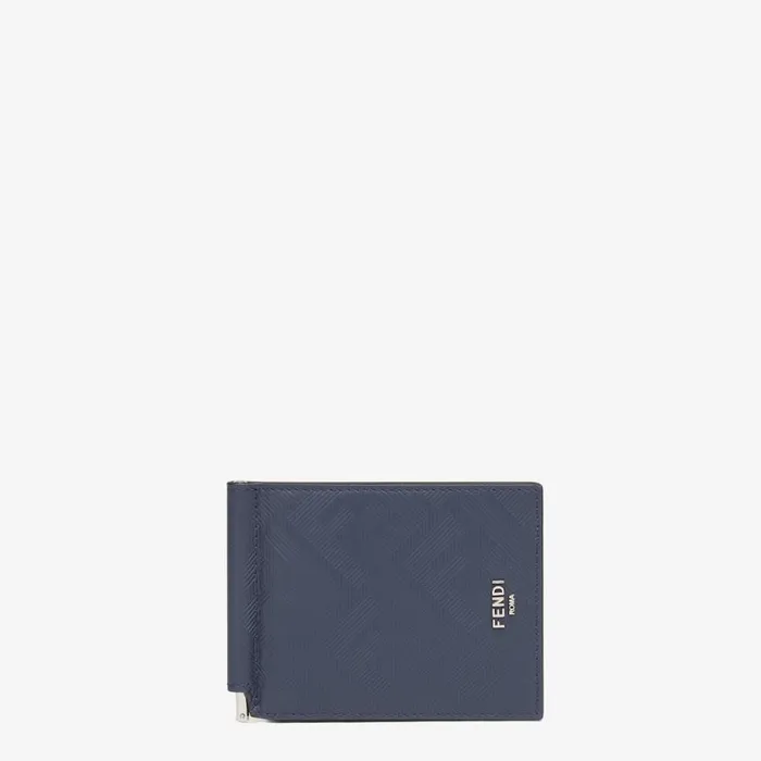 Man Blue Leather Money Clip Blue Fendi Wallets