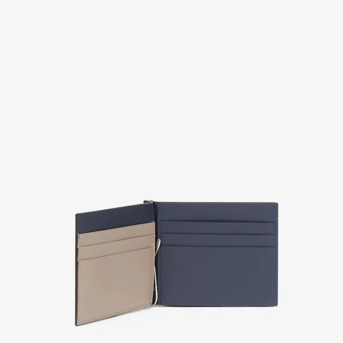 Man Blue Leather Money Clip Blue Fendi Wallets