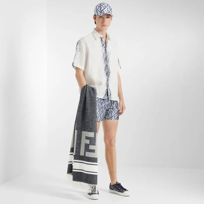 Man Blue Terry Cloth Beach Towel Blue Fendi Swimwear