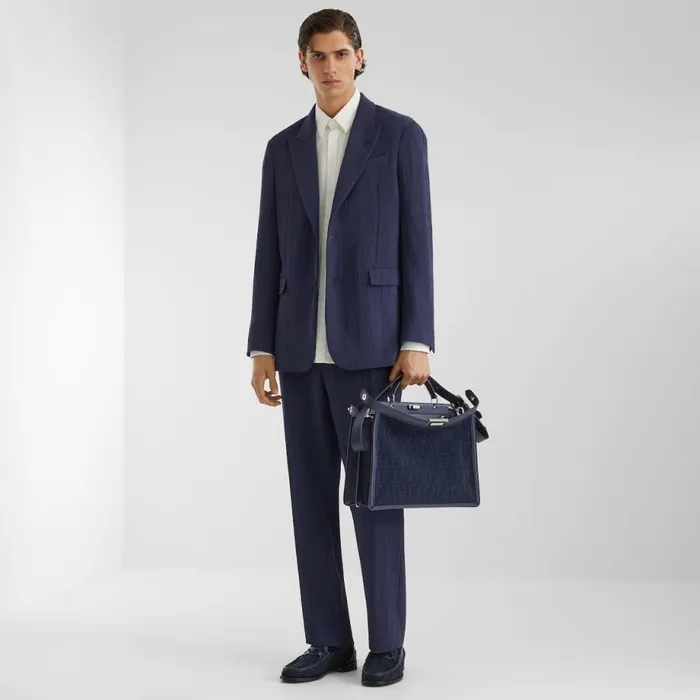 Man Blue Viscose Trousers Blue Fendi Jackets and Suits