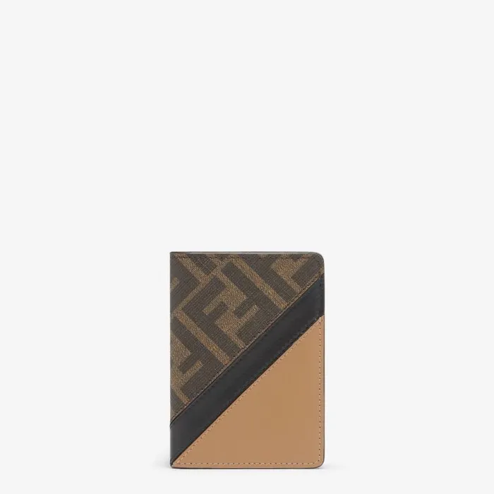 Man Brown Fabric Card Holder Brown Fendi Card Holders