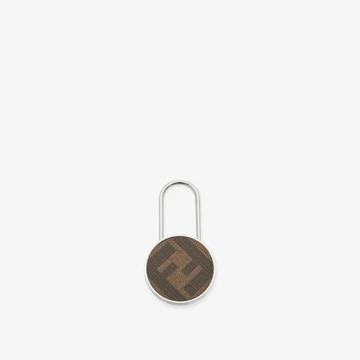 Man Brown Fabric Key Case Brown Fendi Key Rings and Bag Accessories