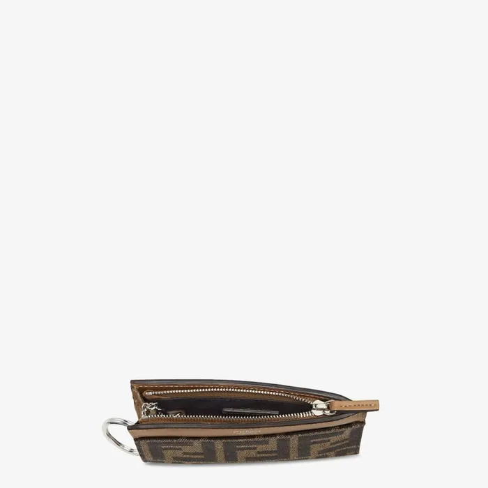 Man Brown Fabric Key Case Brown Fendi Key Rings and Bag Accessories