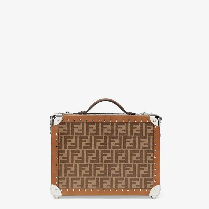 Man Brown Fabric Suitcase Brown Fendi Travel Bags