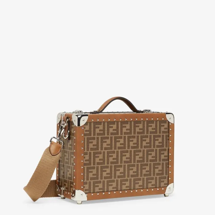 Man Brown Fabric Suitcase Brown Fendi Travel Bags