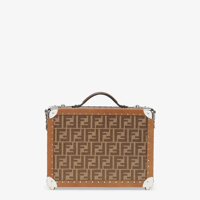 Man Brown Fabric Suitcase Brown Fendi Travel Bags