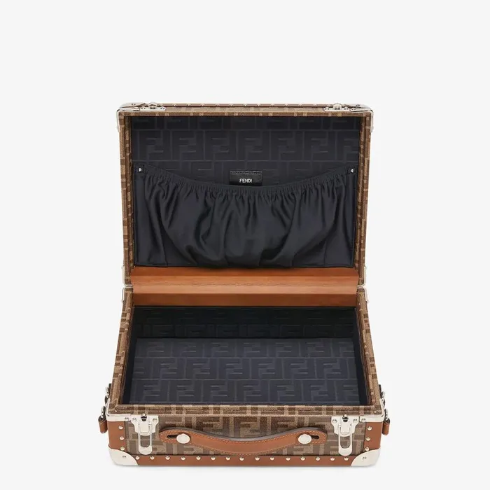 Man Brown Fabric Suitcase Brown Fendi Travel Bags